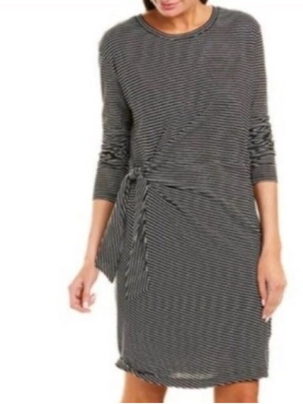 Vince Striped Long-Sleeve Tie-Waist Dress